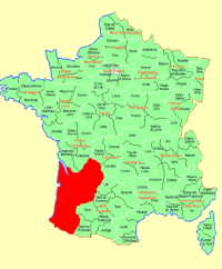 Map showing the Bordeaux region of France.