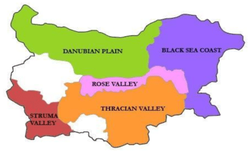 Map showing Bulgaria’s wine regions.
