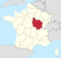 Map showing the Burgundy region of France.