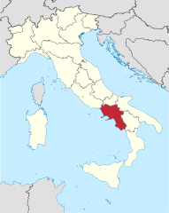 Map showing the Campania region of Italy