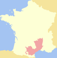 Map showing the Languedoc region of France