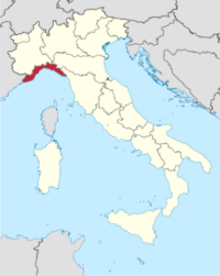 Map showing the Liguria region of Italy