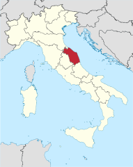 Map showing the Marches region of Italy.