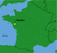 Map showing Nantes, home of Muscadet wines