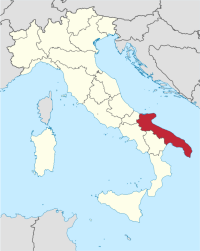 Map showing the Puglia (Apulia) region of Italy