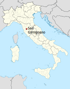 Map showing San Gimignano in Italy.