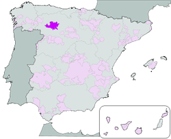 Map showing the Tierra de Leon region of Spain.