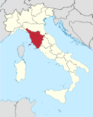 Map showing the Tuscany region of Italy