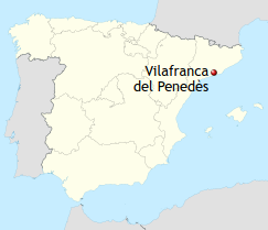 Map showing Vilafranca del Penedes in Spain.
